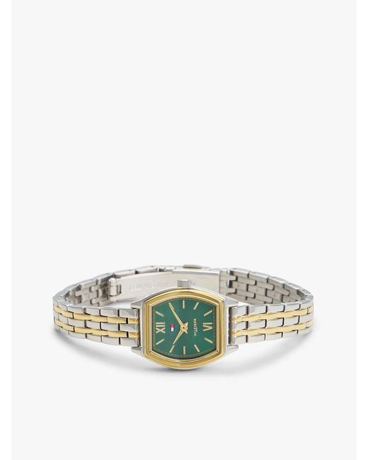 Tommy Hilfiger Green Square Dial Two-Tone Chain-Link Watch