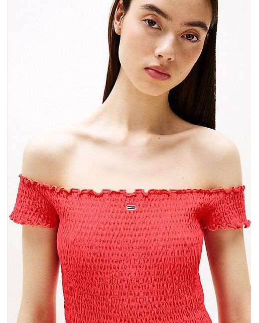 Tommy Hilfiger Red Gesmoktes Bodycon-Minikleid