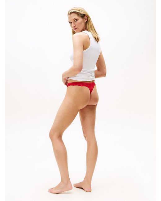 Tommy Hilfiger White Lace Trim Microfibre Thong