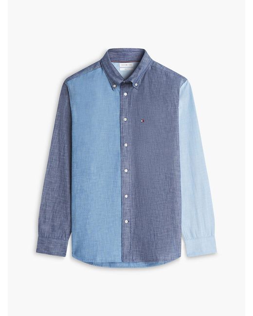 Tommy Hilfiger Blue Relaxed Fit Colour-Blocked Chambray Shirt for men
