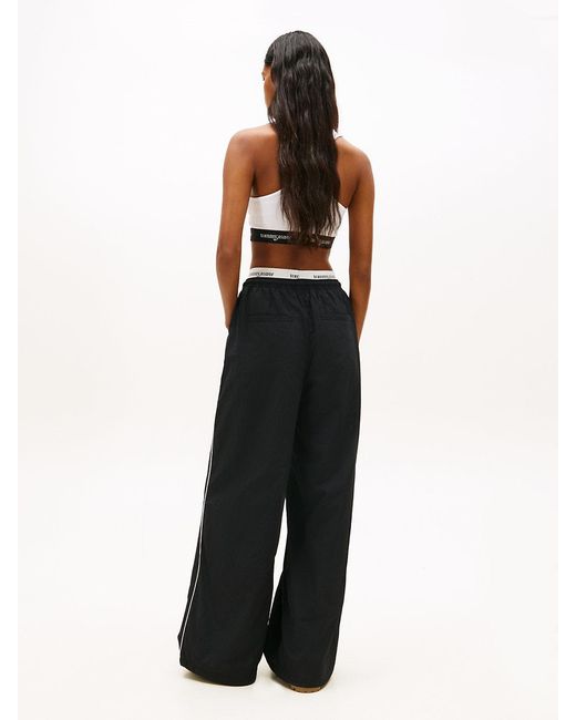 Tommy Hilfiger Black Repeat Logo Tape Wide Leg Joggers