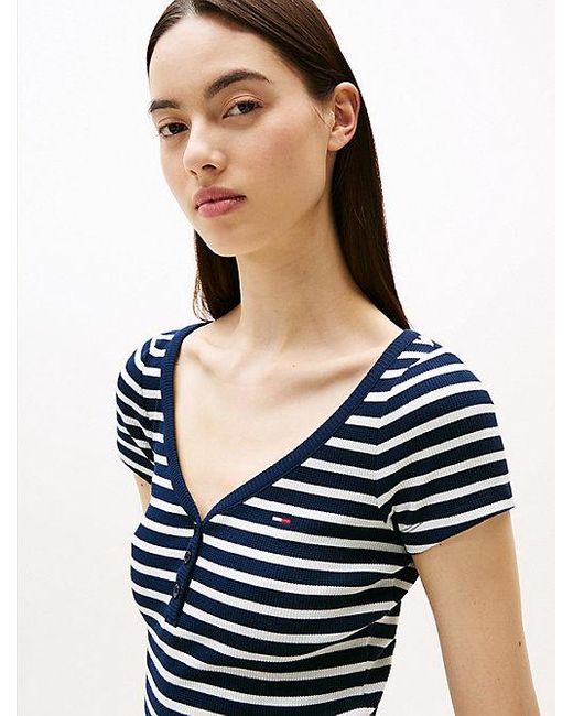 Camiseta De Punto Gofrado Con Cuello Henley Tommy Hilfiger de color Blue