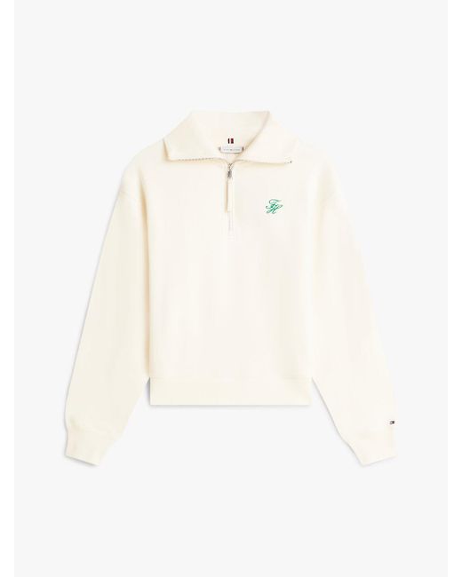 Pull Zippé En Tissu Éponge À Logo Brodé Tommy Hilfiger en coloris White