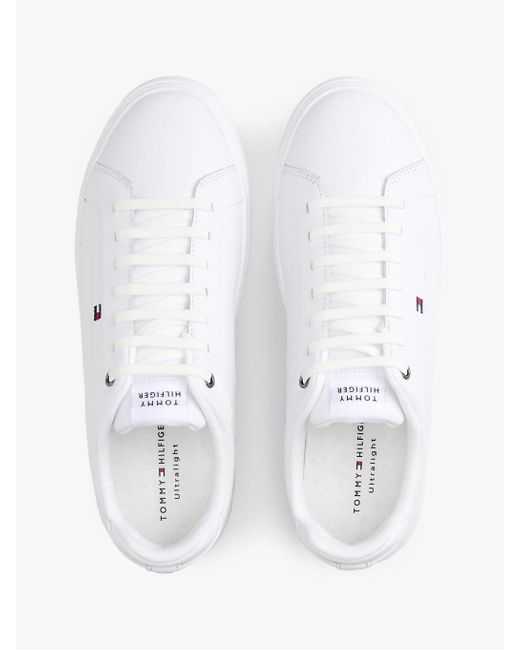 Tommy Hilfiger White Hilfiger Icon Leather Court Trainers for men
