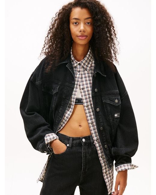 Tommy Hilfiger Black Back Logo Oversized Denim Trucker Jacket