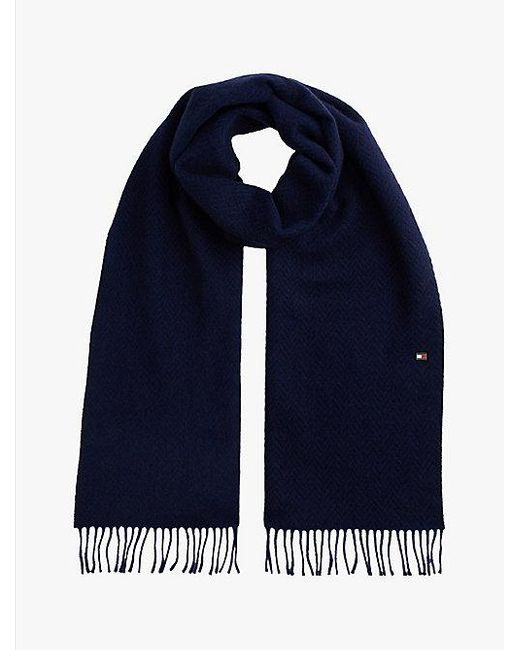 Tommy Hilfiger Visgraat Sjaal Van Zuivere Wol Met Franje in het Blue voor heren
