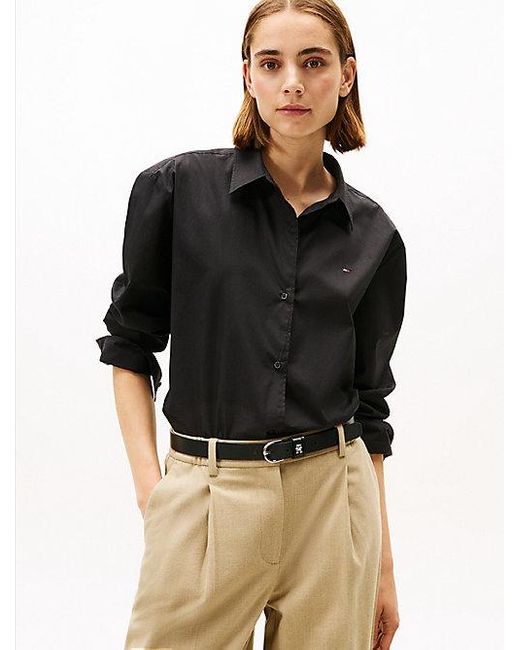 Tommy Hilfiger Black Oversized Fit Hemd Aus Popeline