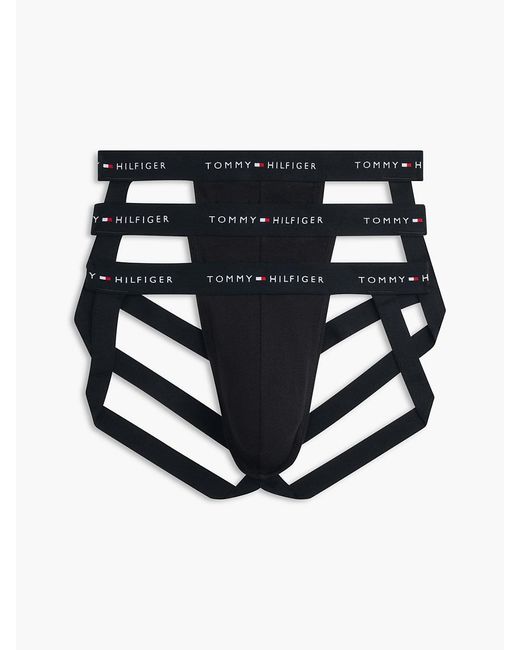Tommy Hilfiger Black 3-Pack Signature Logo Waistband Jockstraps for men