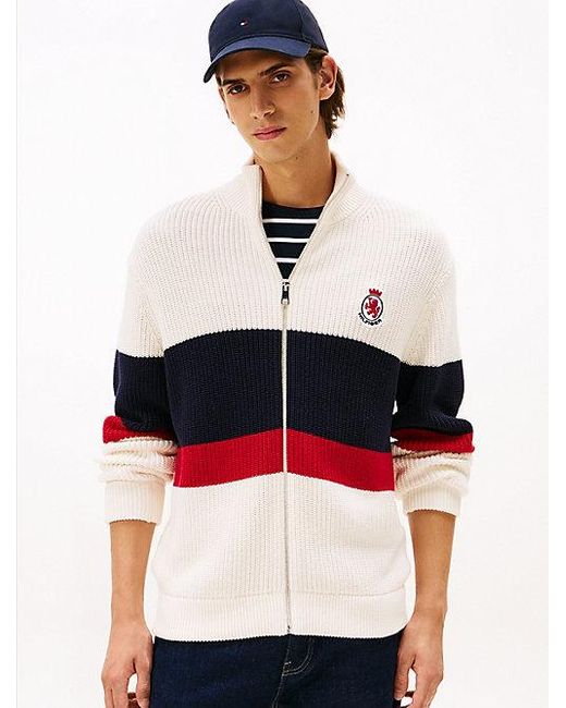 Chaqueta De Punto Color Block Con Cremallera Tommy Hilfiger de hombre de color White