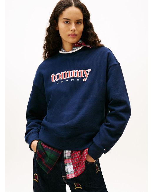 Tommy Hilfiger Blue Logo Appliqué Boxy Fleece Sweatshirt