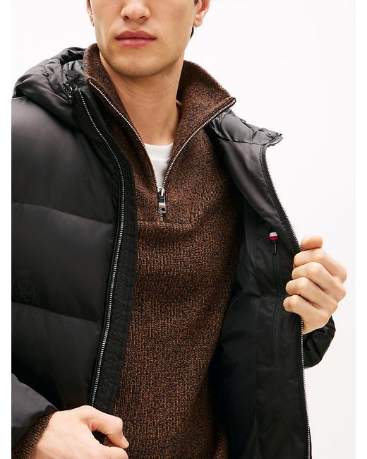 Tommy Hilfiger Black Th Crest Print Down Puffer Jacket for men