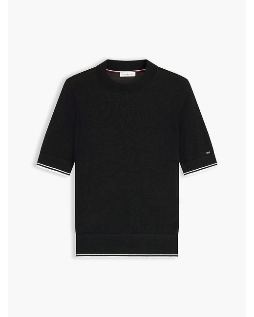 Tommy Hilfiger Black Tipped Short Sleeve Jumper With Silk