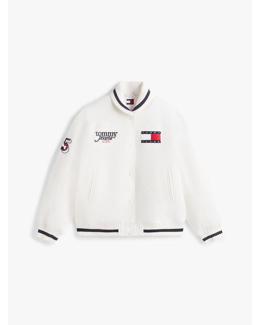 Tommy Hilfiger Natural Canvas Back Logo Oversized Varsity Jacket