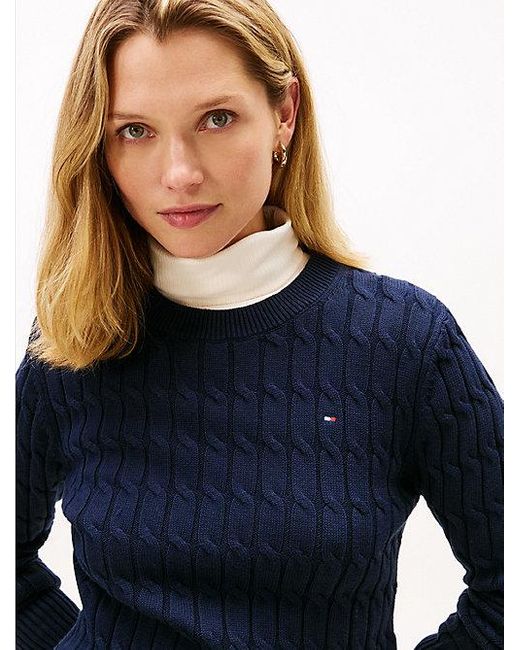 Tommy Hilfiger Blue Zopfmuster-Pullover Mit Rundhalsausschnitt
