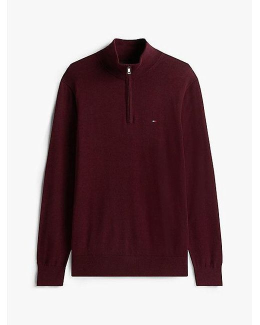 Tommy Hilfiger Trui Met Halve Rits En Geborduurde Vlag in het Red voor heren