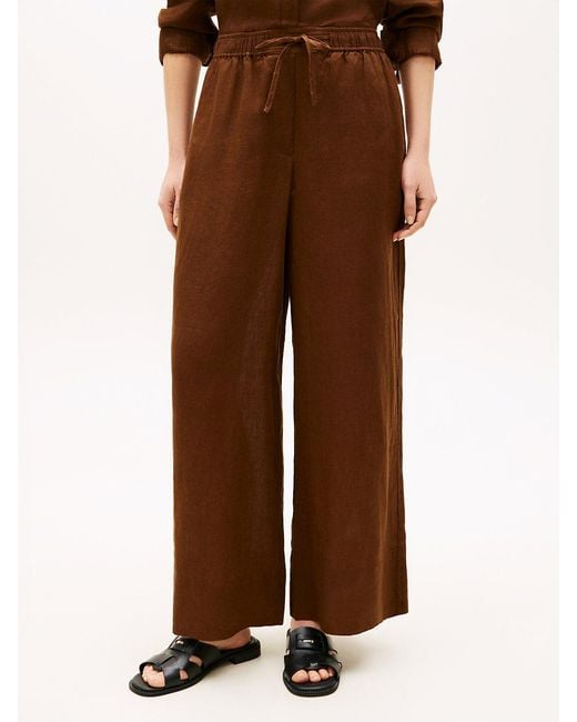 Tommy Hilfiger Brown Relaxed Wide Leg Pure Linen Trousers
