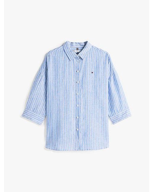 Tommy Hilfiger Blue Relaxed Fit Bluse Aus Reinem Leinen