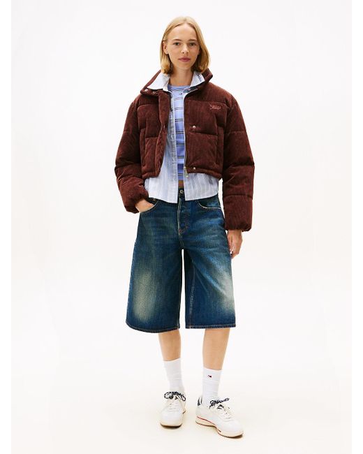 Tommy Hilfiger Brown Logo Embroidery Relaxed Corduroy Puffer Jacket