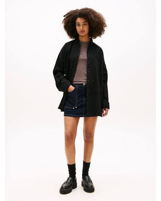 Tommy Hilfiger Black Relaxed Fit Shirttail Hem Denim Shirt