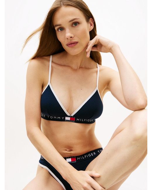 Tommy Hilfiger Blue Heritage Logo Removable Padding Triangle Bra