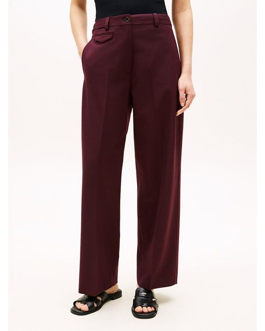 Tommy Hilfiger Red Wool Blend Loose Straight Leg Trousers