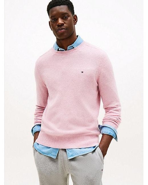 Tommy Hilfiger Trui Van Zuivere Lamswol Met Ronde Hals in het Pink voor heren