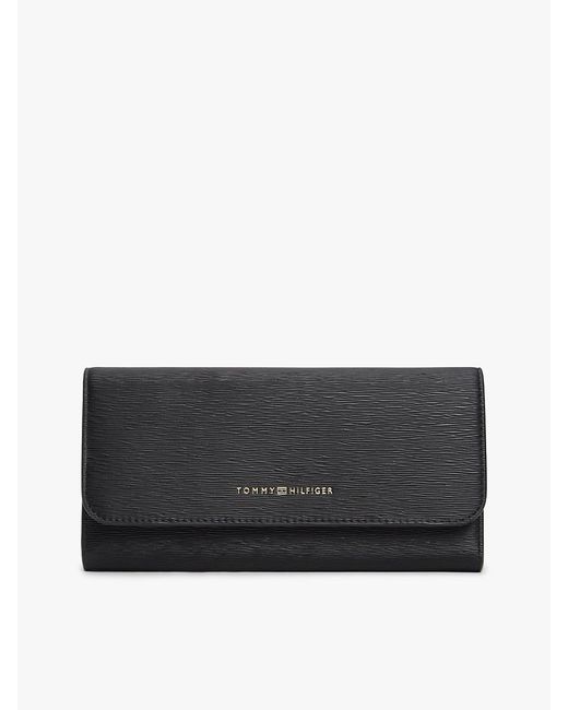 Tommy Hilfiger Gray Metallic Logo Textured Flap Wallet