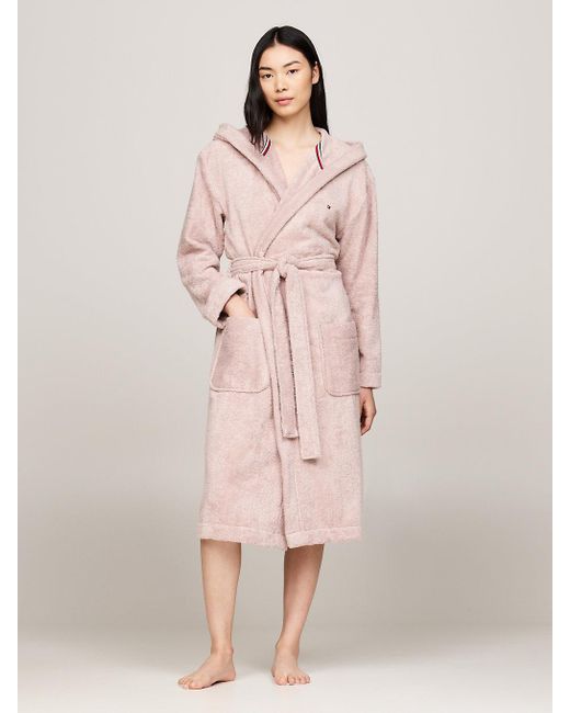 Tommy Hilfiger Pink Th Original Logo Embroidery Hooded Bathrobe