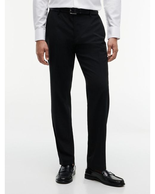 Tommy Hilfiger Black Tech Pressed Crease Wool Blend Trousers for men
