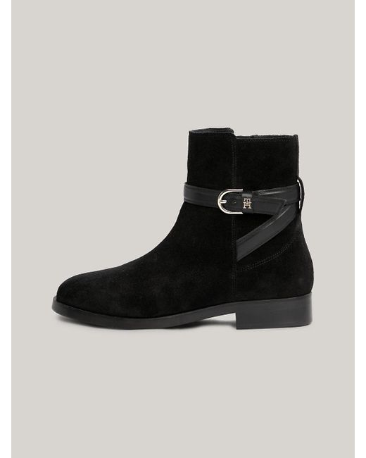 Tommy Hilfiger Black Elevated Essential Suede Strap Ankle Boots