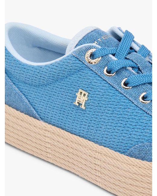 Tommy Hilfiger Blue Th Monogram Canvas Rope Platform Trainers