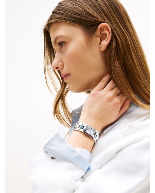 Tommy Hilfiger White Stainless Steel Square Dial Bracelet Watch