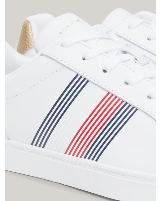 Tommy Hilfiger White Global Stripe Topstitch Leather Trainers
