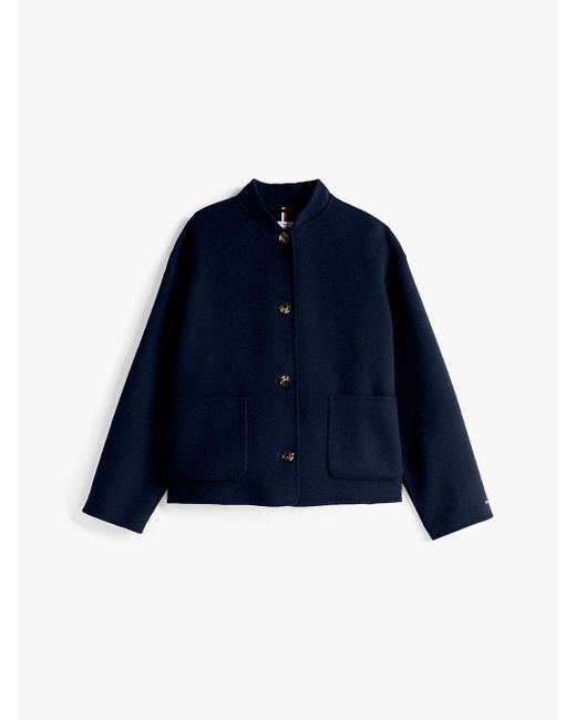 Tommy Hilfiger Blue Wool Blend Baseball Collar Jacket