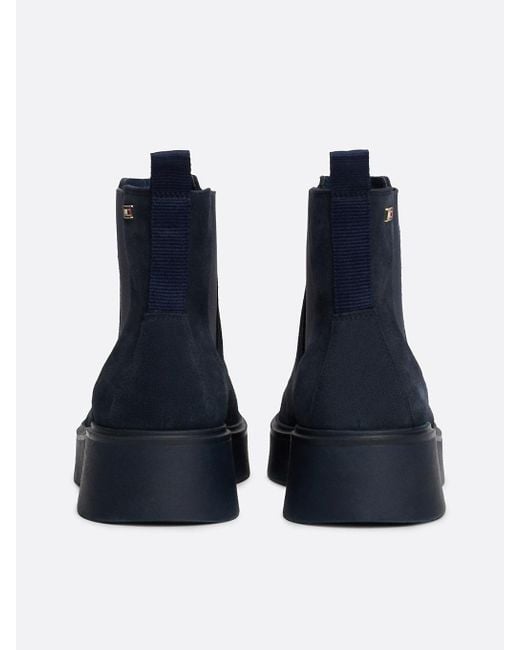 Tommy Hilfiger Blue Suede Tonal Chunky Chelsea Boots