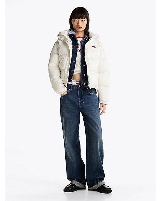 Tommy Hilfiger Blue Puffer-Jacke Mit Kapuze Und Logo-Print