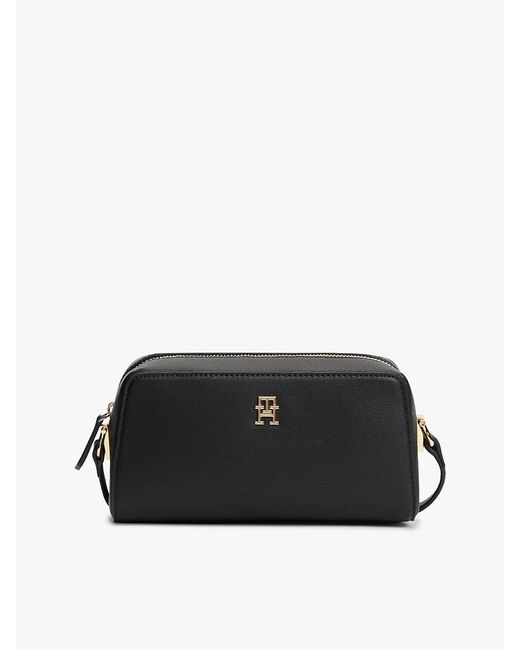 Tommy Hilfiger Black Th Monogram Textured Crossbody Camera Bag