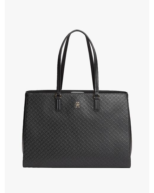 Tommy Hilfiger Black Embossed Th Monogram Tote Bag