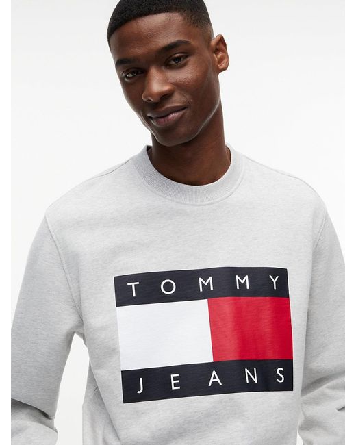 Tommy Hilfiger White Flag Badge Crew Neck Sweatshirt for men