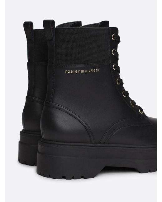 Tommy Hilfiger Black Th Monogram Leather Cleat Boots