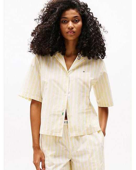 Tommy Hilfiger Poplin Pyjamashirt Met Korte Mouwen in het Natural