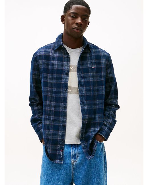 Tommy Hilfiger Blue Regular Fit Prince Of Wales Check Corduroy Shirt for men