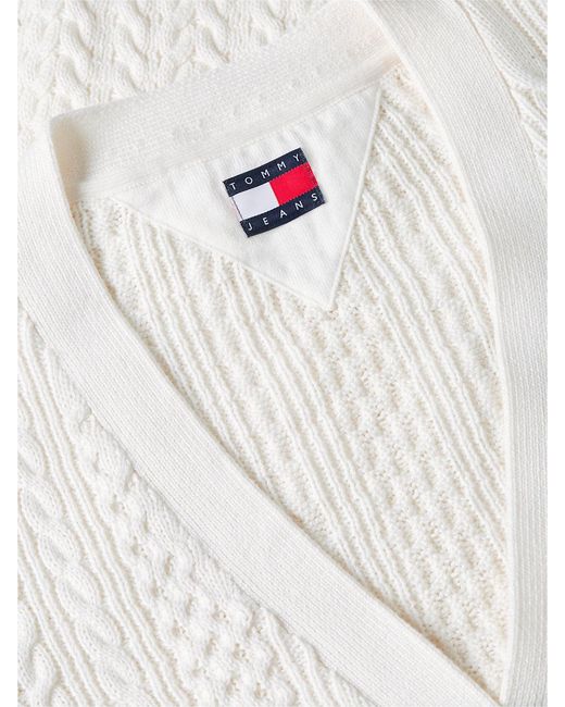 Tommy Hilfiger White Global Stripe Oversized Cable Knit Cardigan