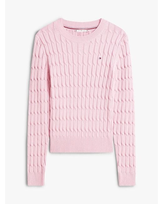 Tommy Hilfiger Pink Cable Knit Crew Neck Jumper
