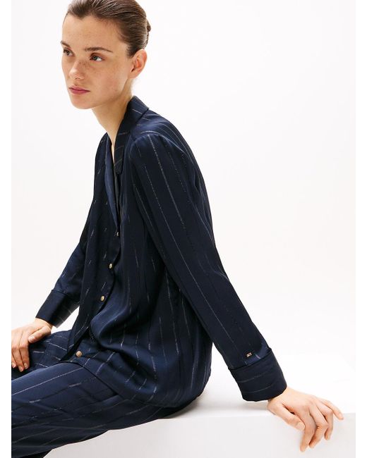 Camicia Relaxed Fit A Righe Metallizzate di Tommy Hilfiger in Blue