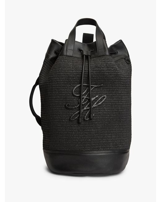 Tommy Hilfiger Black Raffia Drawstring Sling Bucket Beach Bag for men