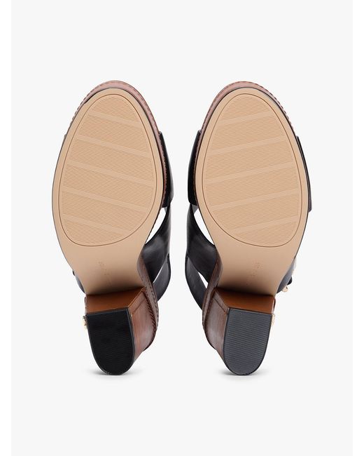 Tommy Hilfiger Black Leather Crossover Strap Block Heel Sandals