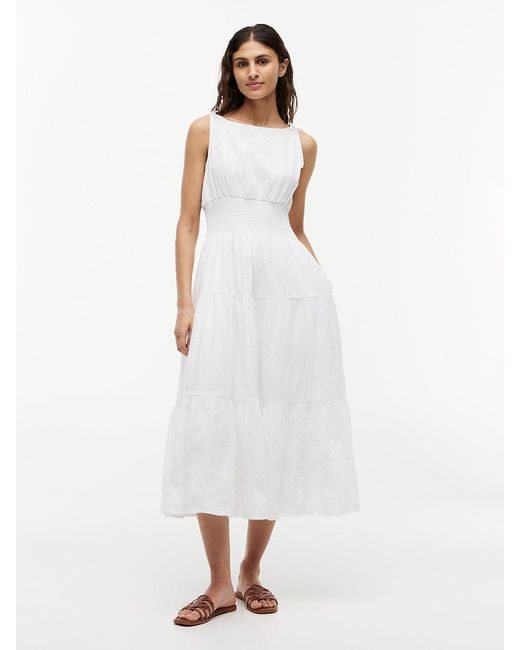 Tommy Hilfiger White Self-Tie Strap Smock Midi Dress