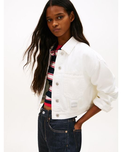Tommy Hilfiger White Back Logo Oversized Denim Trucker Jacket