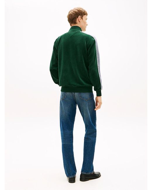 Tommy Hilfiger Green Colour-Blocked Velour Zip-Thru Track Jacket for men